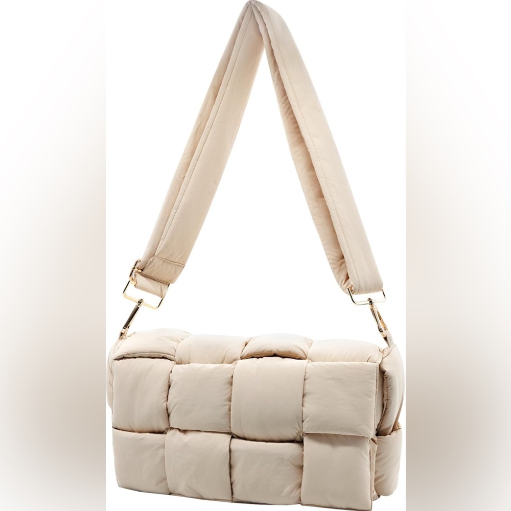 Puffer Woven Crossbody Bag For Women,Quilted Hobo Carryall Bag With Strap